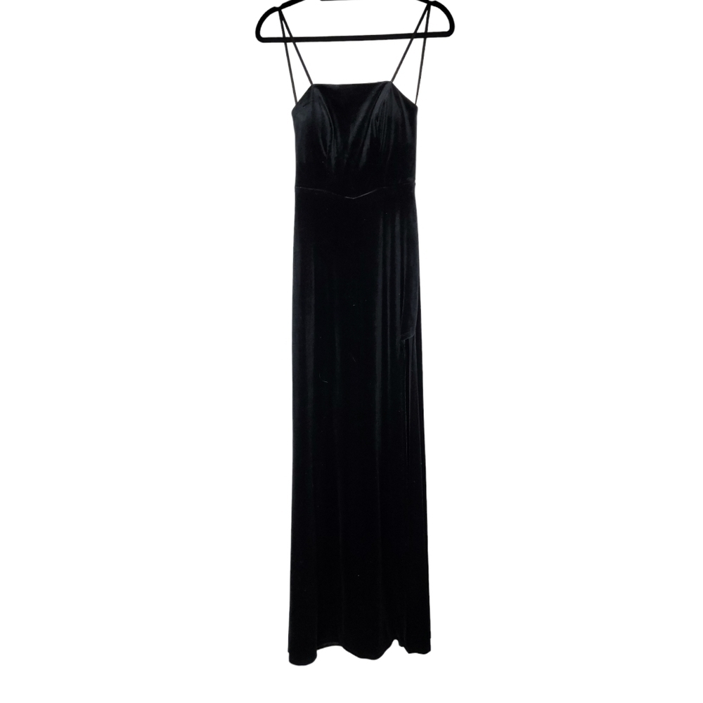 Next/up Black Velvet Strapless Maxi Dress with Slit NWT - Picture 5 of 11